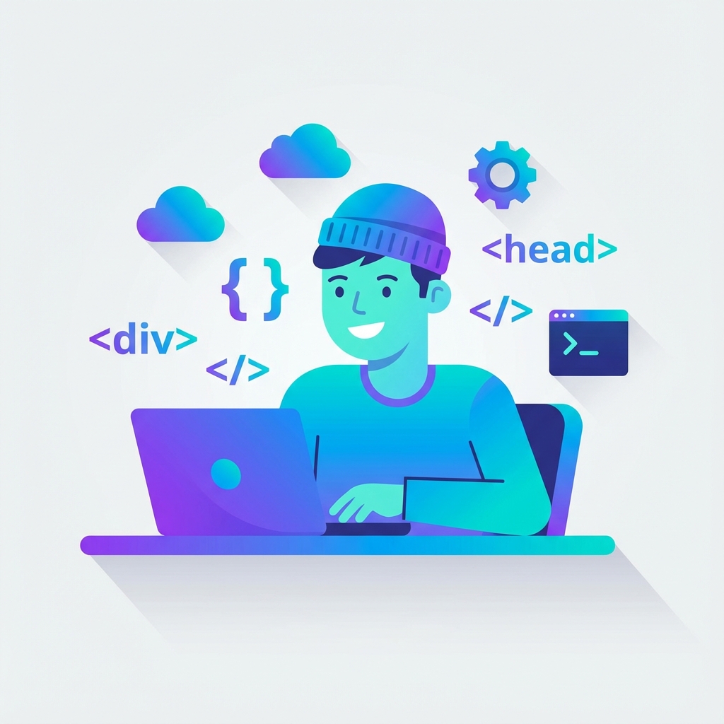 Animated illustration of a developer working